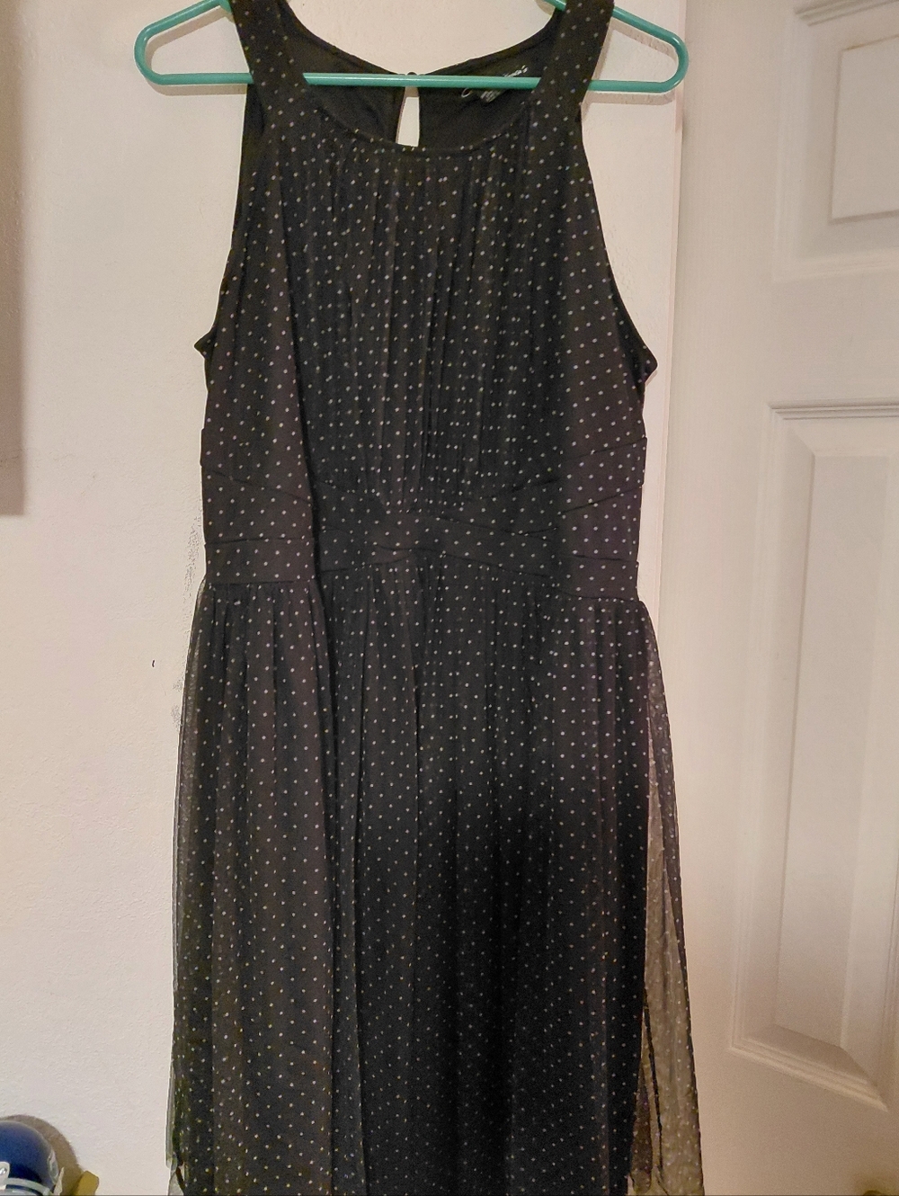 Sleeveless Black Polka Dot Mesh Dress